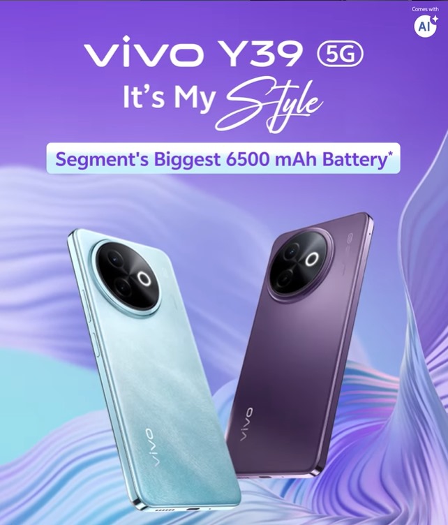 Vivo Y39 5G smartphone showing vibrant 6.58-inch Full HD+ display with immersive visual