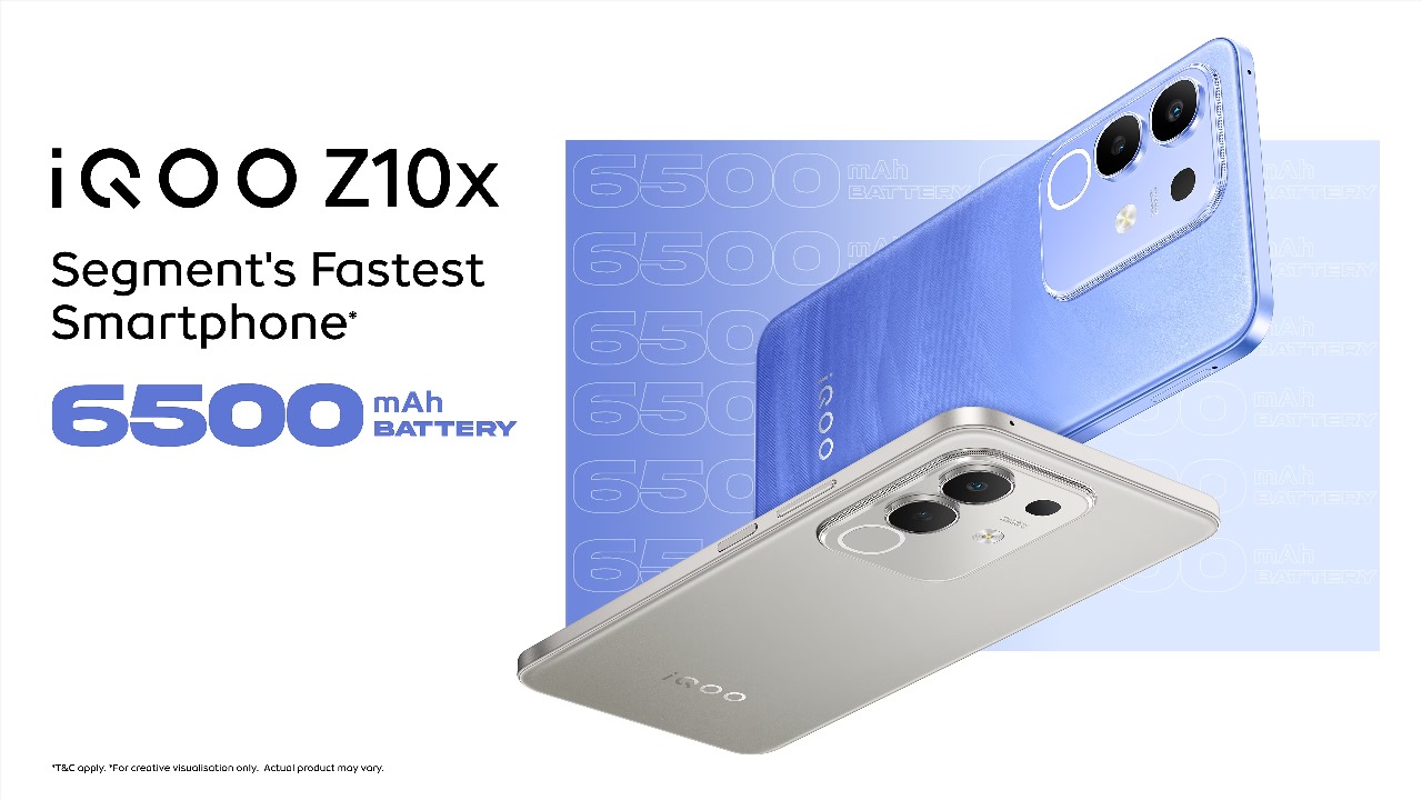 Front view of the IQOO Z10X showcasing its 6.58-inch Full HD+ display with a 120Hz refresh rate