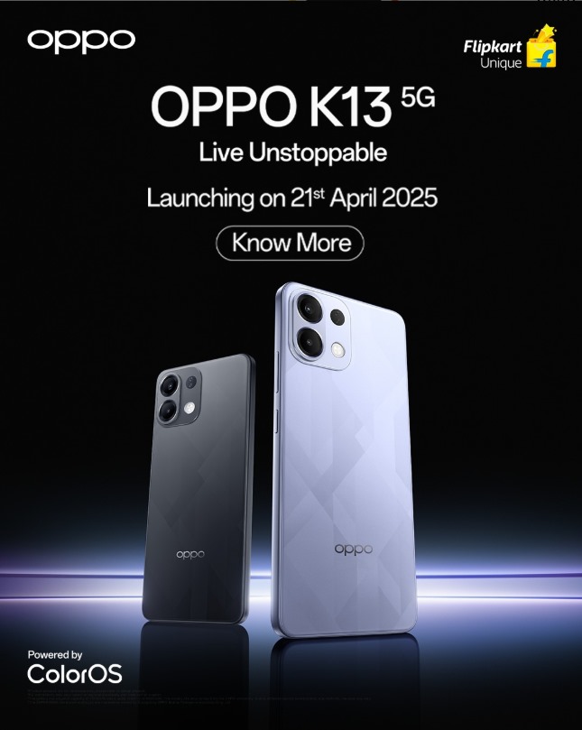 Oppo K13 5G India launch image showing its premium look and triple camera setup
